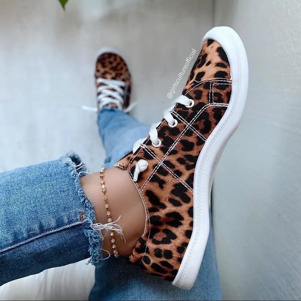 Leopard Flat Lace Sneakers Tennis - Picture 5 of 6